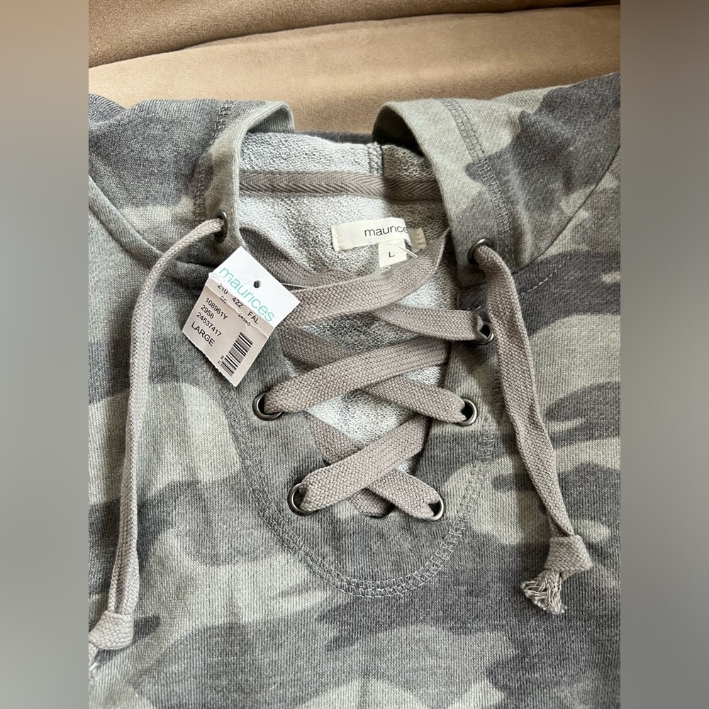 Maurice’s Camo lace up sleeveless hoodie dress. Super soft. NWT. Large. - Picture 6 of 7